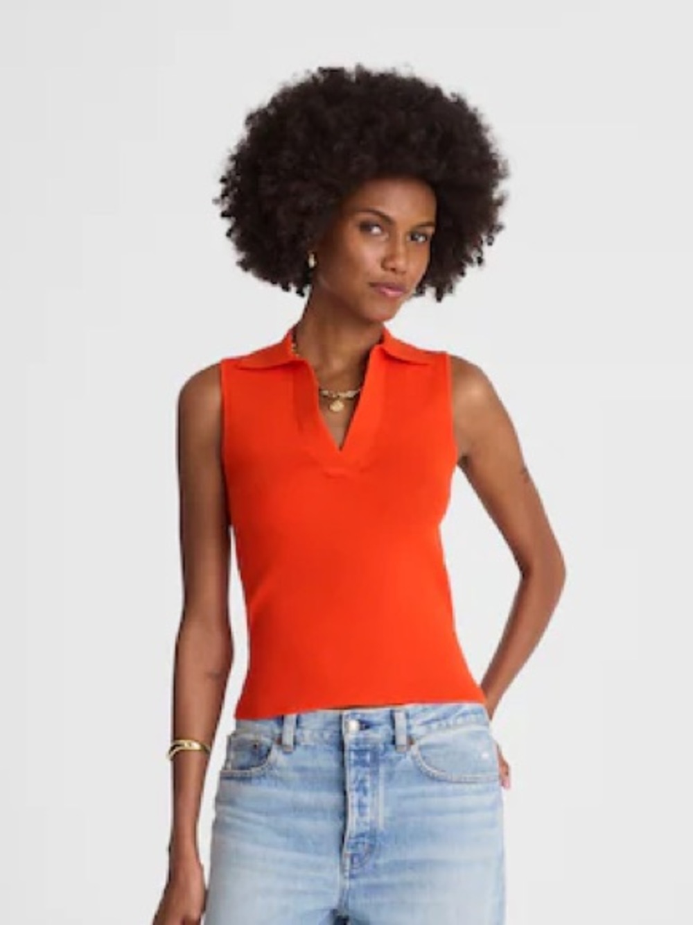 Madewell Cotton Johnny-Collar Sweater Tank Collared V- Neck Ribbed Sleeveless M